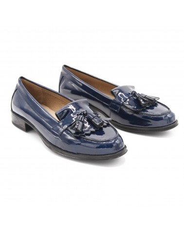 Zapato charol azul borlas Zapato charol azul borlas