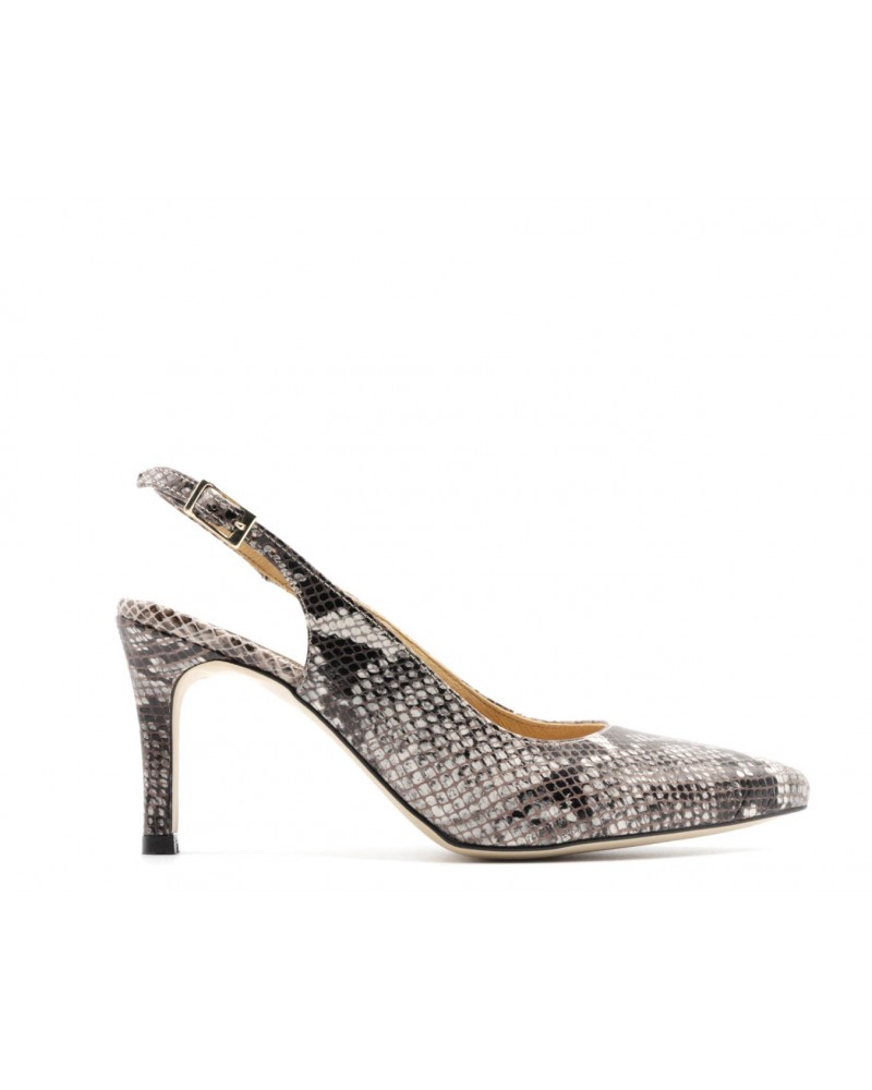 Zapato de salón destalonado piel print. Apolos zapatería.