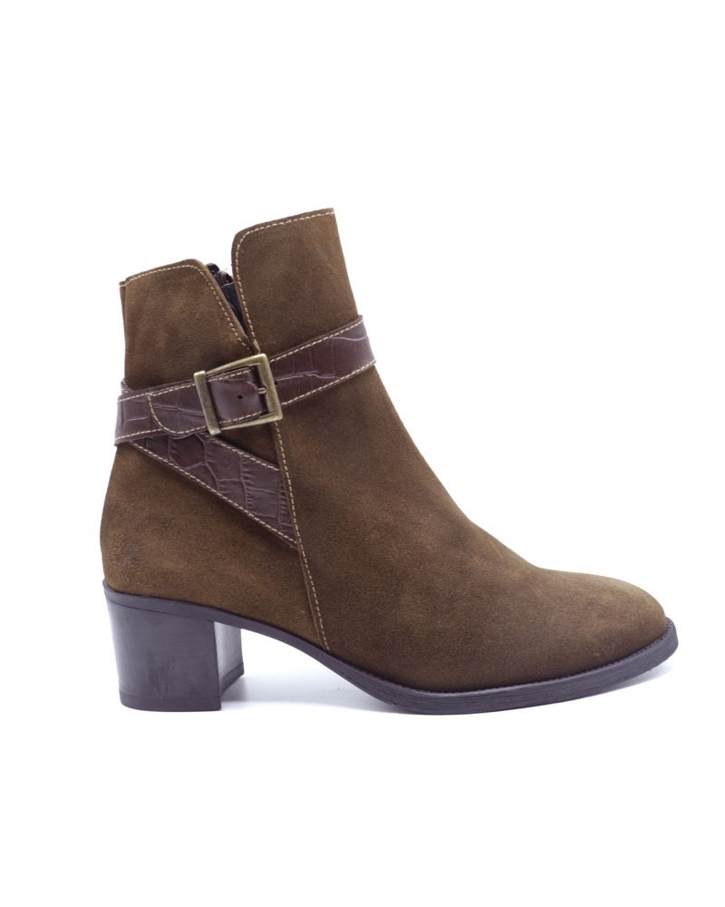 Botín con hebilla combinado serraje