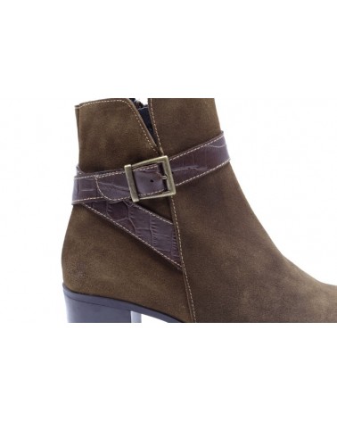 Botín con Hebilla Combinado Serraje Tacón Medio |  Apolos