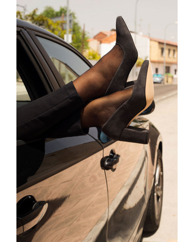 Zapato ante salón 2003. Zapato tacón ancho fabricado en piel. Apolos