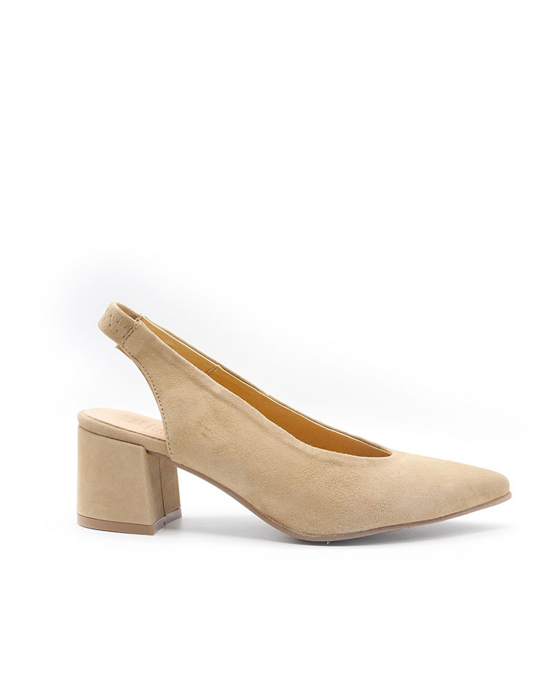 Salón tacón bajo piel ante destalonado