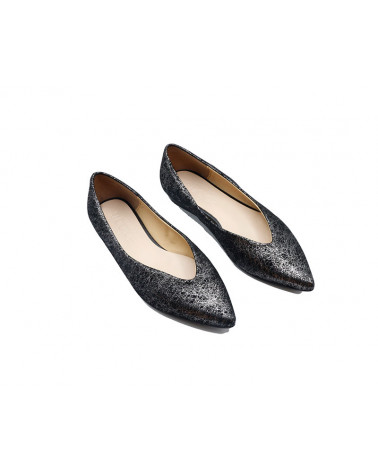 Zapato plano metalizado, bailarina punta fina en piel. Apolos.