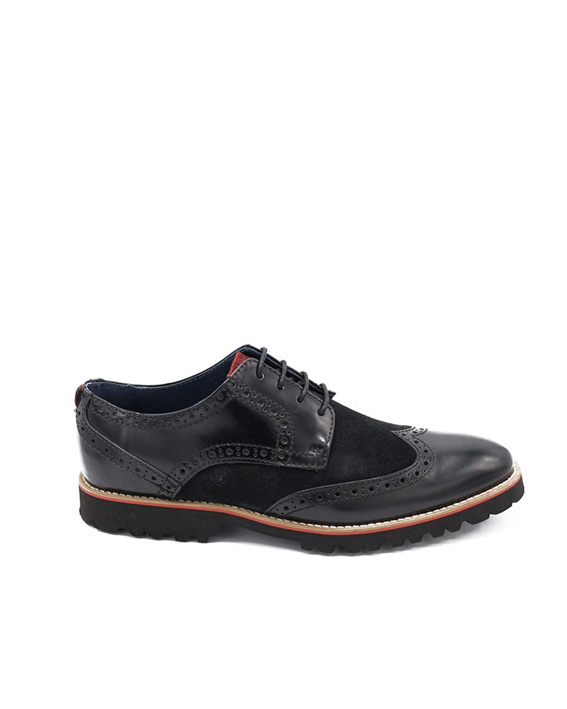 Zapato Oxford marino combinado y fabricado en piel. Apolos zapatería