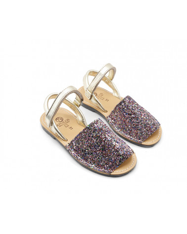 Sandalia estilo menorquina de glitter fabricada en piel. Apolos