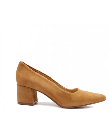 Zapato salón ante Aurora. Salón de tacón bajo cómodo. Apolos zapatería