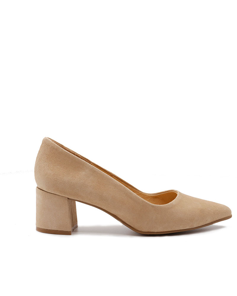 Zapato salón ante Aurora. Salón de tacón bajo cómodo. Apolos zapatería