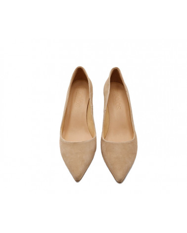 Zapato salón ante Aurora. Salón de tacón bajo cómodo. Apolos zapatería