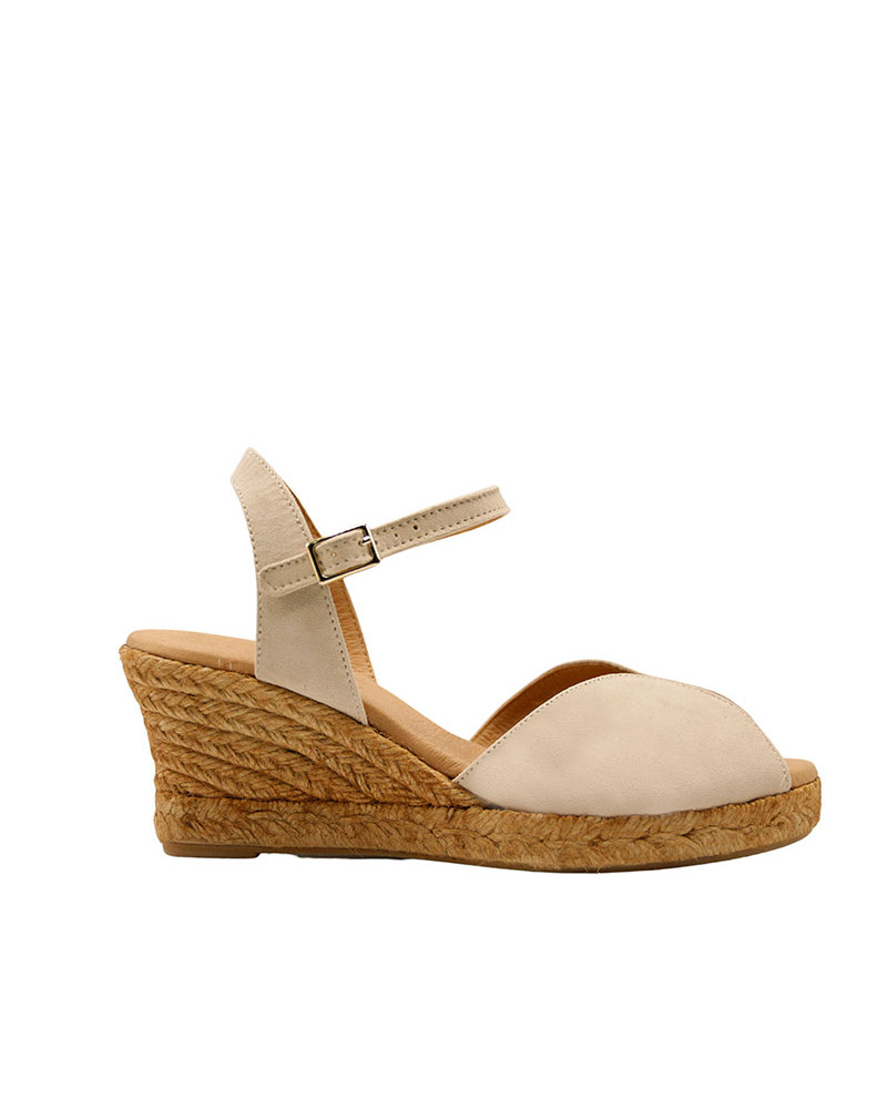 Alpargata de cuña media de piel ante. Fabricada en España. Apolos.