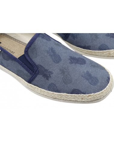 Zapatilla de hombre lona estampada y esparto. Fabricada en España.